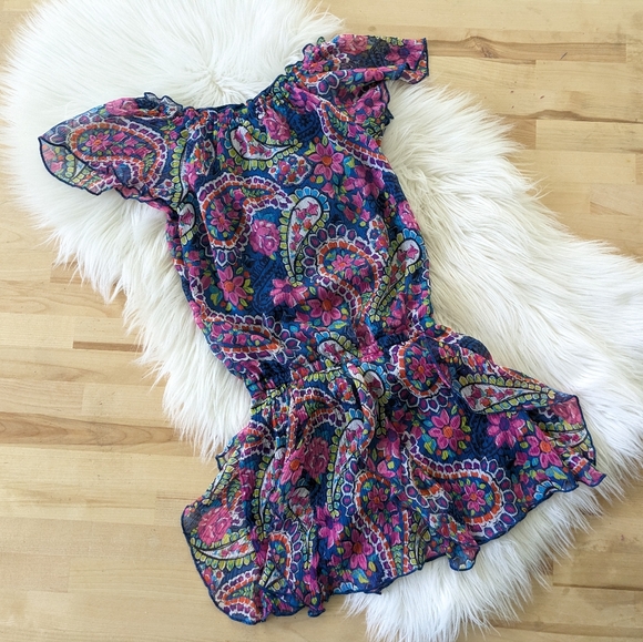 Place Other - Girls Floral Paisley Dress in Blue and Pink